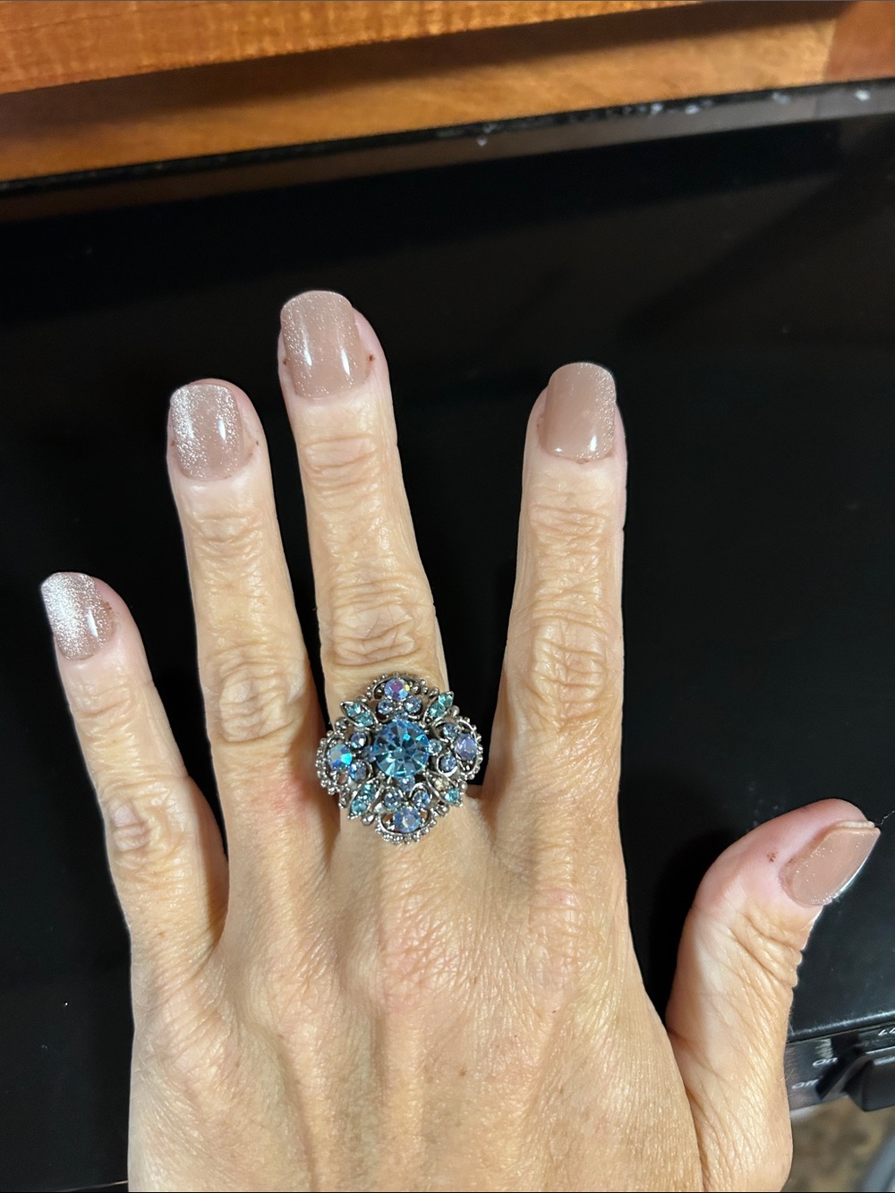 Blue Crystal Floral Cluster Ring - Women Jewelry